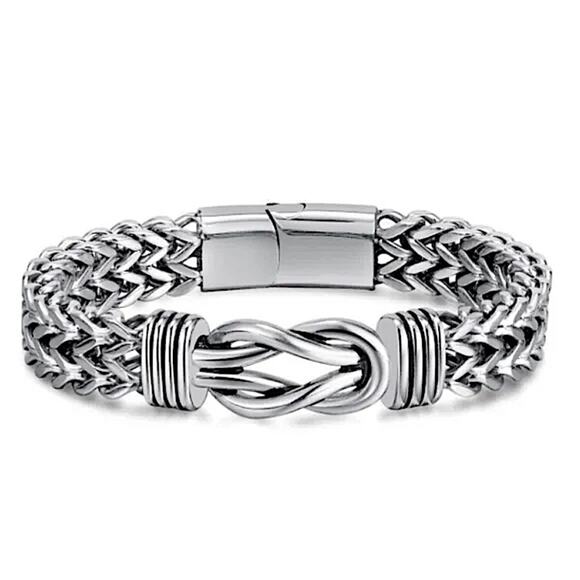 Stainless Steel Chain Link Bracelet, Mantra, Curb Hand Woven Engraved - Picture 5 of 5